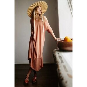 Free People Pebble Beach Maxi T Shirt Dress XS FP Coral Orange Pink Oversized